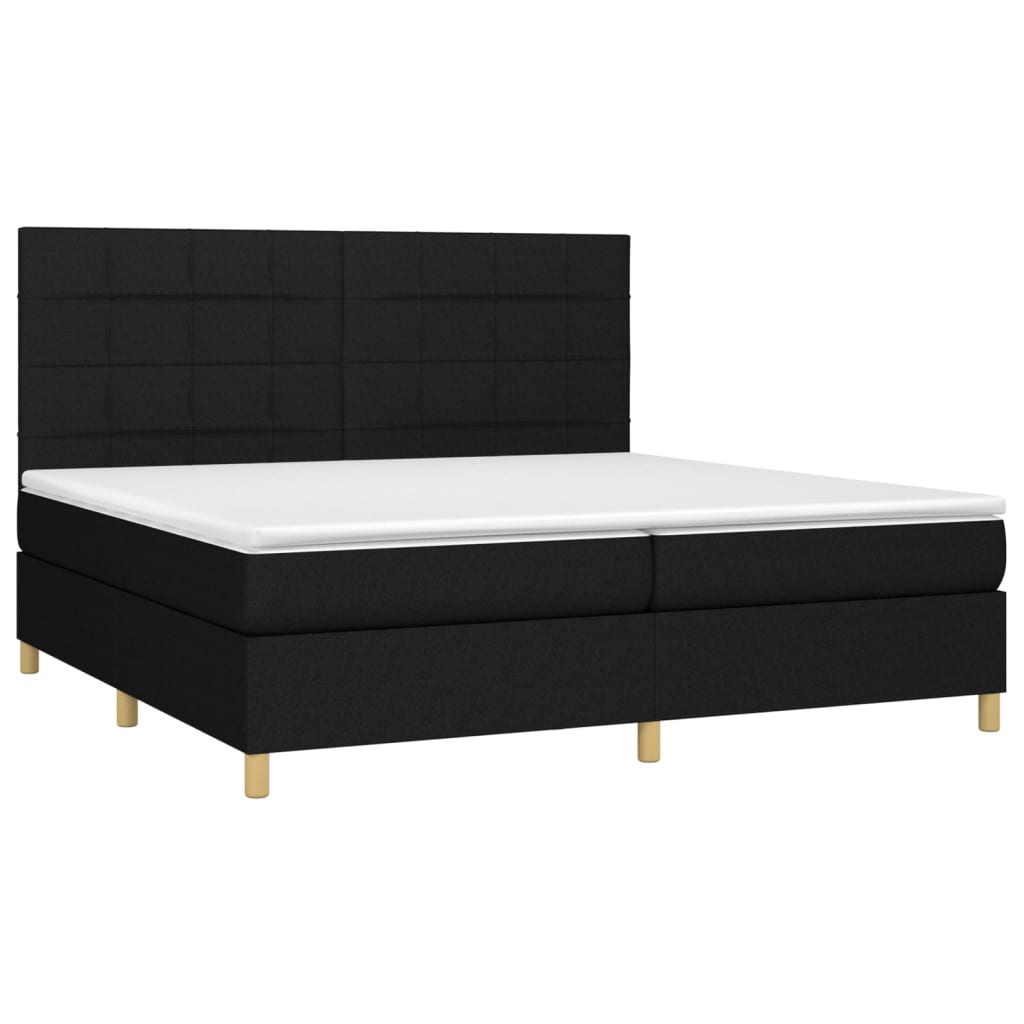 Letto a Molle Materasso e LED Nero 200x200cm in Tessuto - homemem39