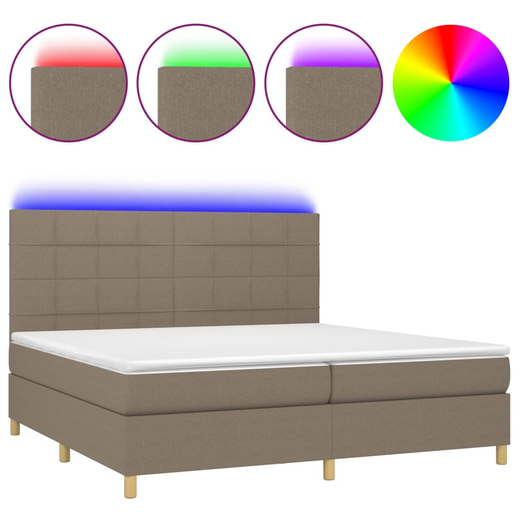 Letto a Molle Materasso e LED tortora 200x200cm in Tessuto - homemem39