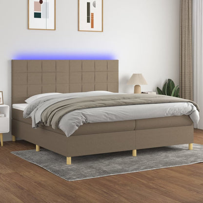 Letto a Molle Materasso e LED tortora 200x200cm in Tessuto - homemem39