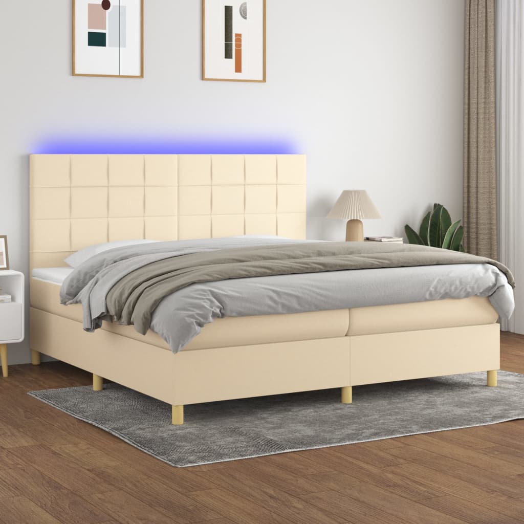 Letto a Molle Materasso e LED bianco 200x200cm in Tessuto | homemem39