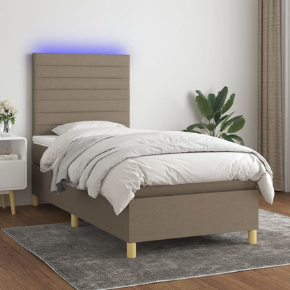 Letto a Molle con Materasso e LED Tortora 80x200 cm in Tessuto - homemem39