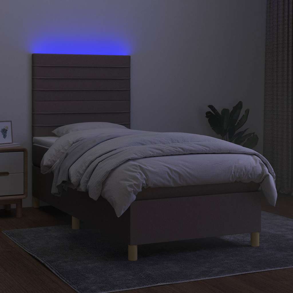 Letto a Molle con Materasso e LED Tortora 90x190 cm in Tessuto