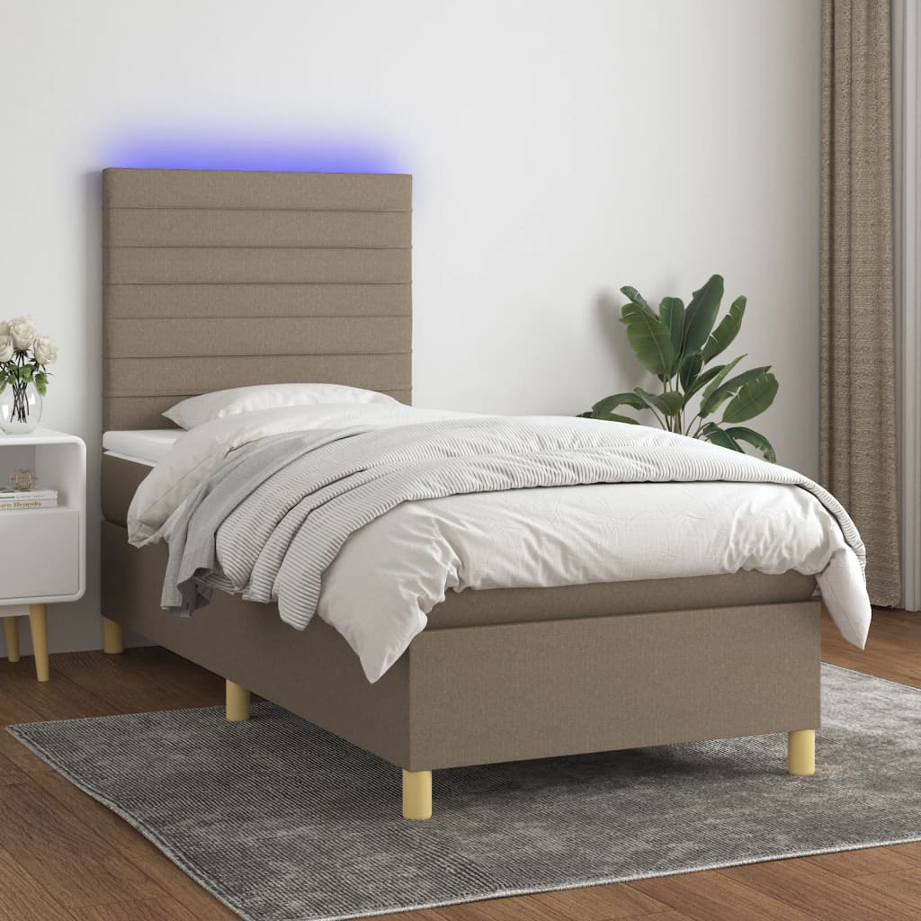 Letto a Molle con Materasso e LED Tortora 90x190 cm in Tessuto - homemem39