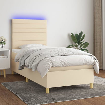Letto a Molle con Materasso e LED Crema 90x190 cm in Tessuto - homemem39