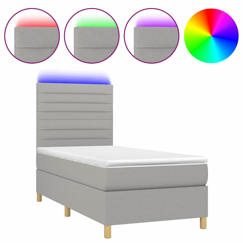 Letto a Molle Materasso e LED Grigio Chiaro 90x200 cm Tessuto