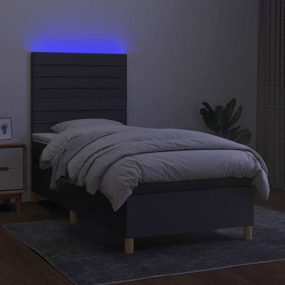Letto a Molle Materasso e LED Grigio Scuro 90x200 cm in Tessuto