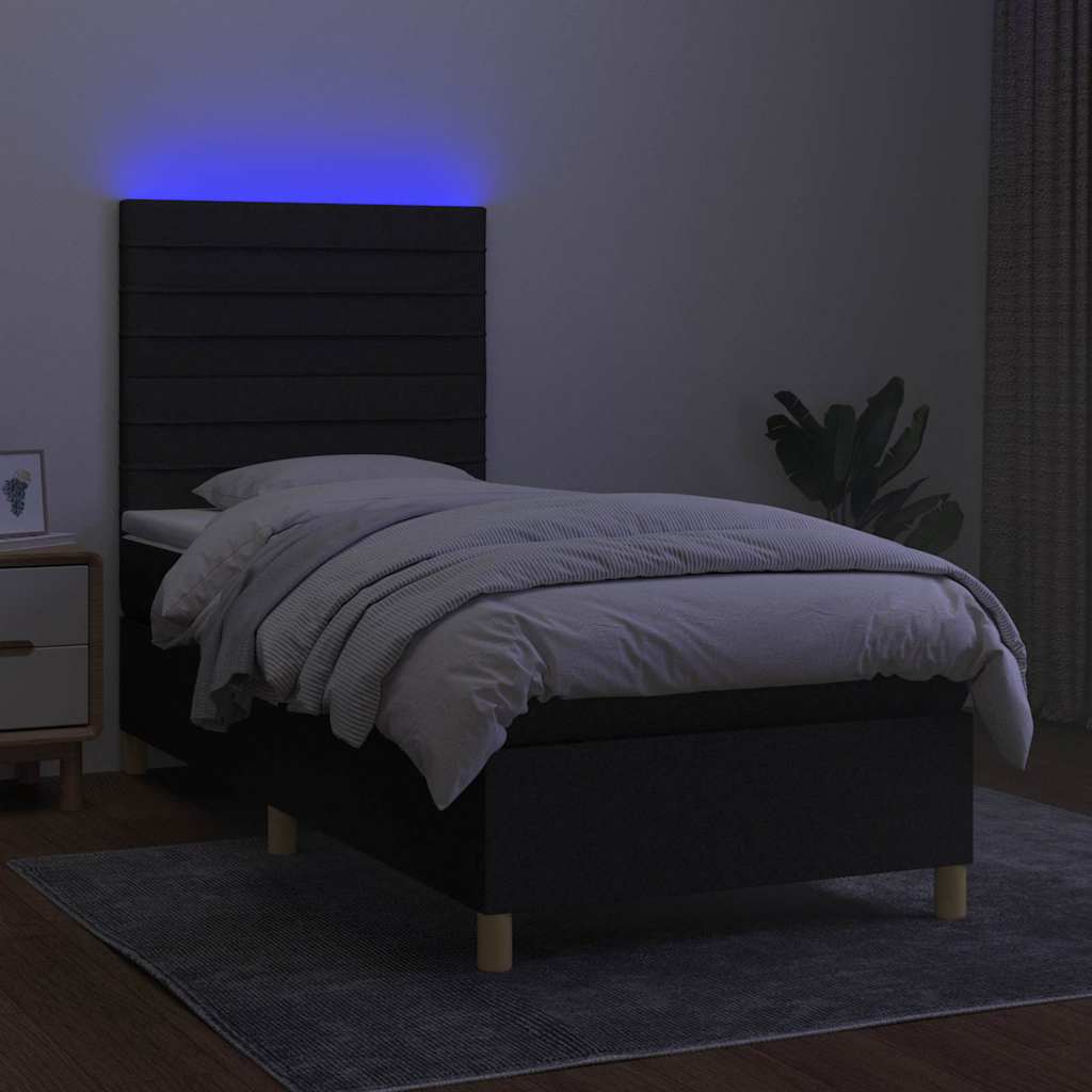 Letto a Molle con Materasso e LED Nero 90x200 cm in Tessuto