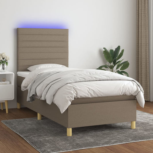 Letto a Molle con Materasso e LED Tortora 90x200 cm in Tessuto - homemem39