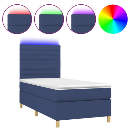 Letto a Molle con Materasso e LED Blu 90x200 cm in Tessuto | homemem39