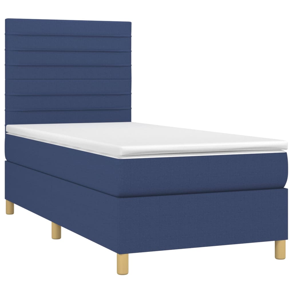 Letto a Molle con Materasso e LED Blu 90x200 cm in Tessuto | homemem39