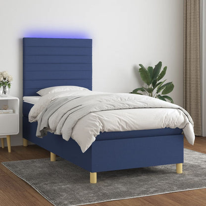 Letto a Molle con Materasso e LED Blu 90x200 cm in Tessuto | homemem39