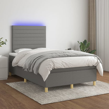 Letto a Molle Materasso e LED Grigio Scuro 120x200cm in Tessuto | homemem39