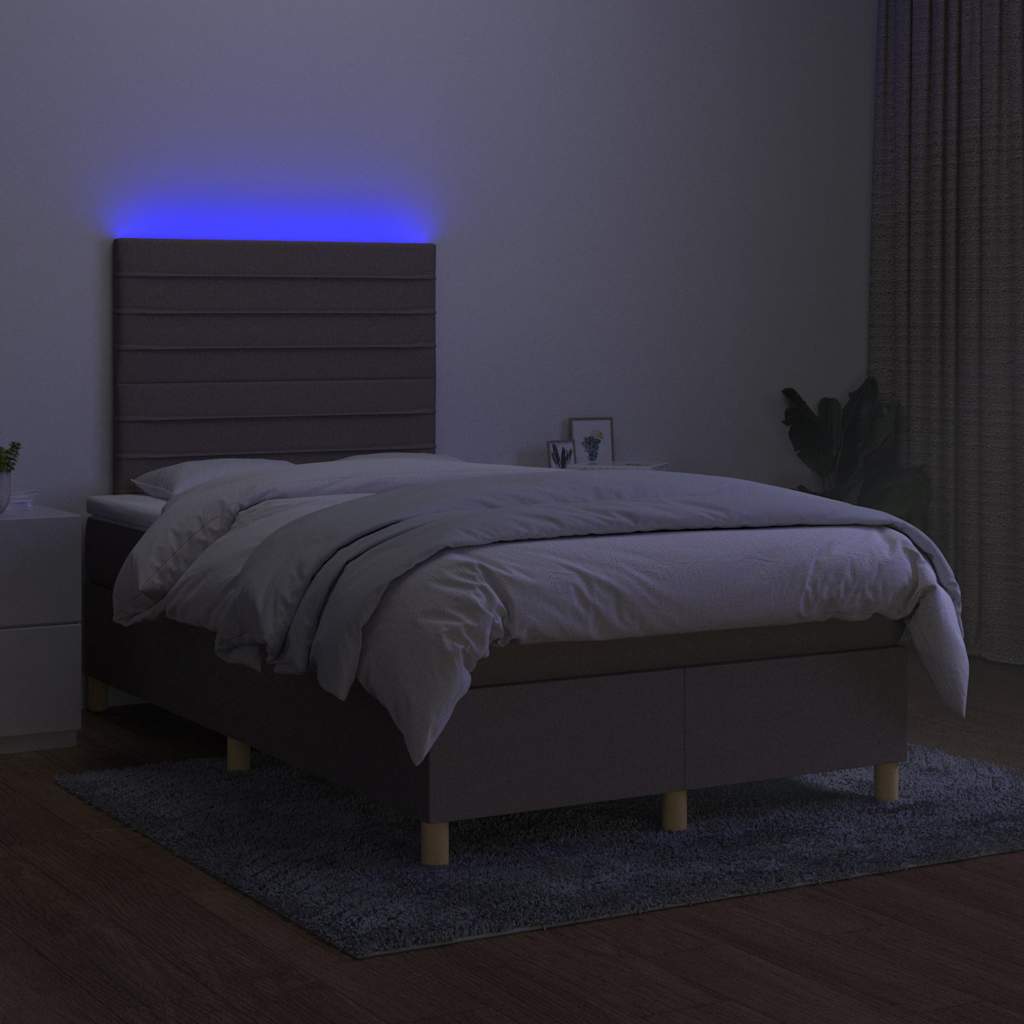 Letto a Molle con Materasso e LED Tortora 120x200cm in Tessuto
