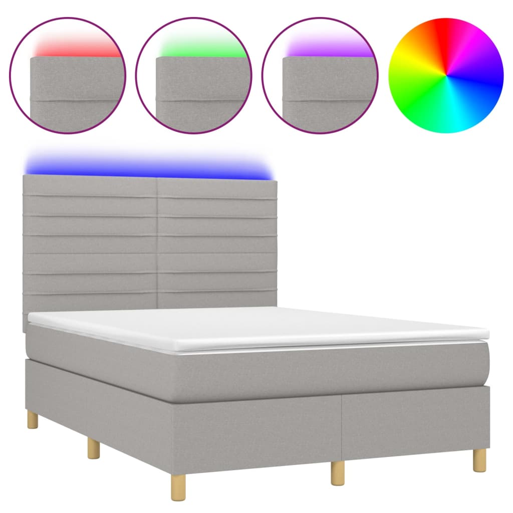 Letto a Molle Materasso e LED Grigio Chiaro 140x190 cm Tessuto | homemem39
