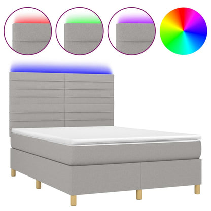 Letto a Molle Materasso e LED Grigio Chiaro 140x190 cm Tessuto | homemem39