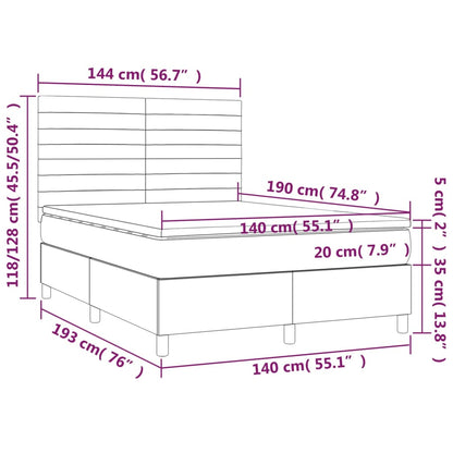 Letto a Molle Materasso e LED MarroneScuro 140x190cm in Tessuto | homemem39