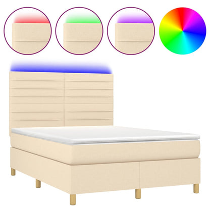 Letto a Molle con Materasso e LED Crema 140x190 cm in Tessuto