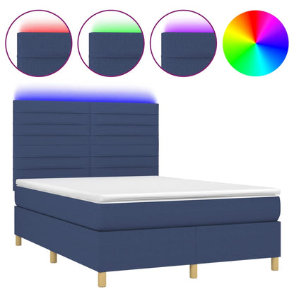 Letto a Molle con Materasso e LED Blu 140x190 cm in Tessuto - homemem39
