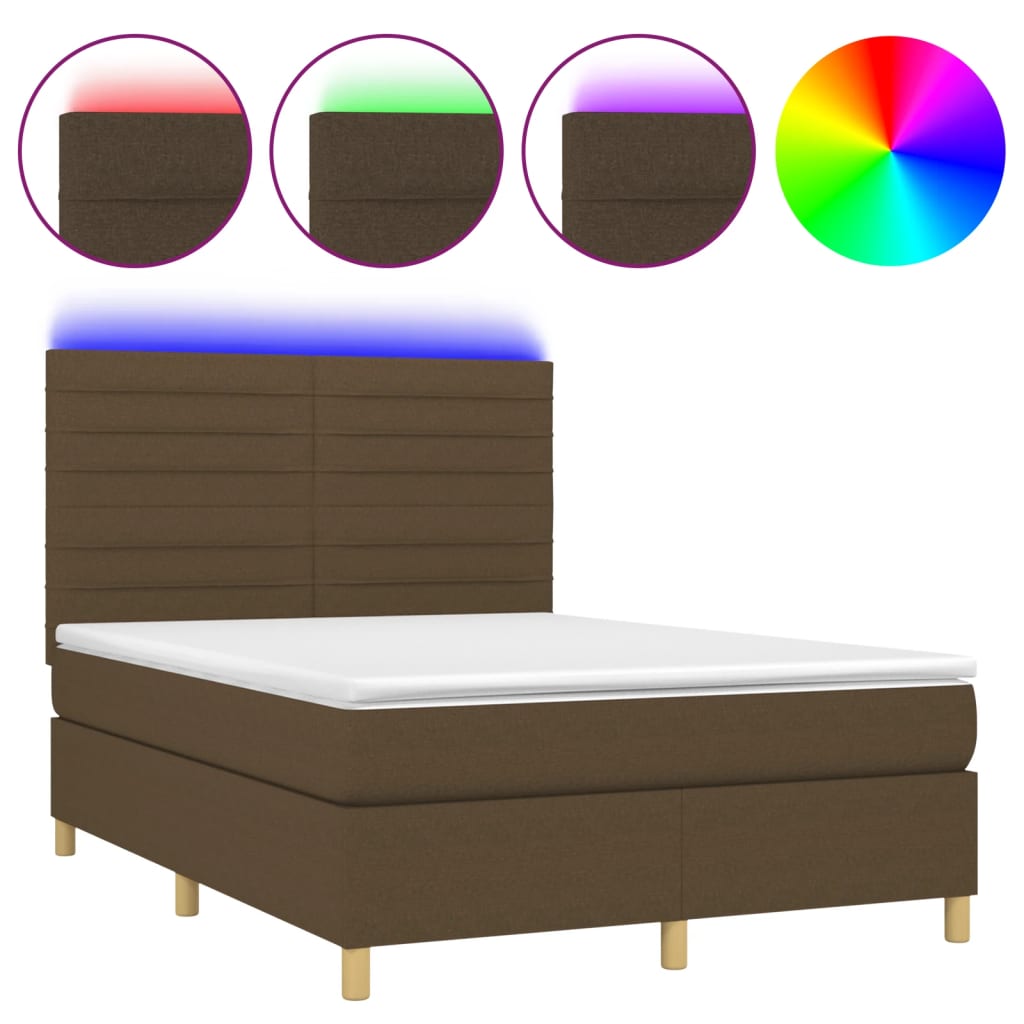 Letto a Molle Materasso e LED Marrone Scuro 140x200 cm Tessuto | homemem39