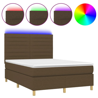 Letto a Molle Materasso e LED Marrone Scuro 140x200 cm Tessuto | homemem39