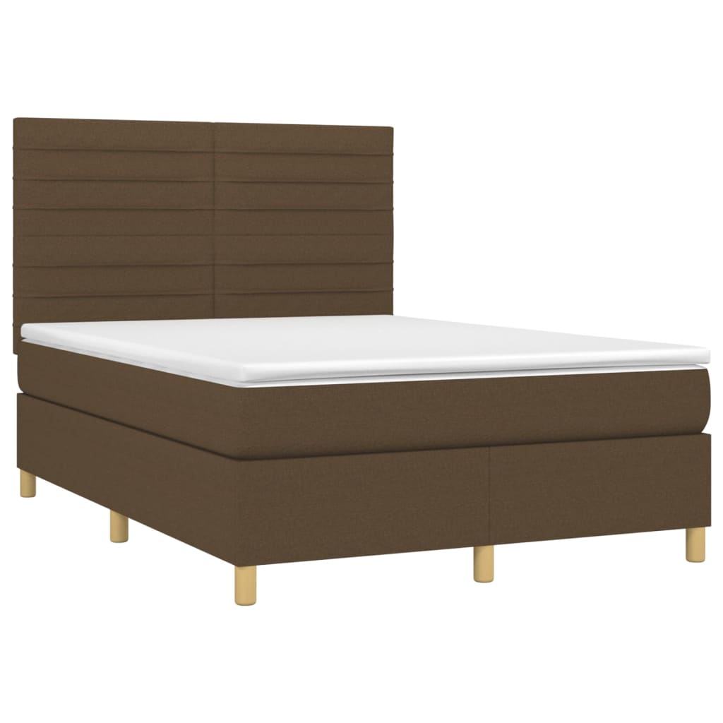 Letto a Molle Materasso e LED Marrone Scuro 140x200 cm Tessuto | homemem39