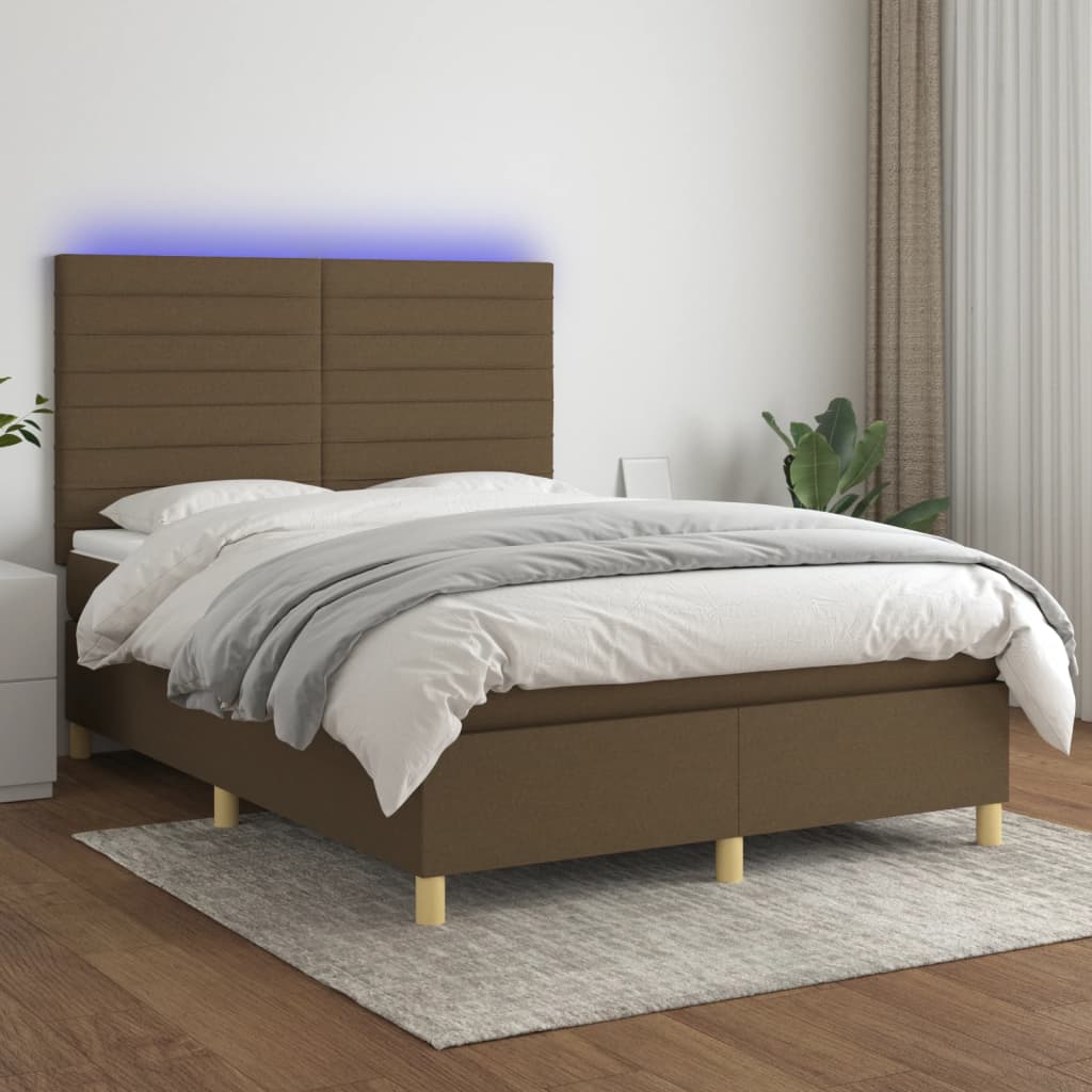 Letto a Molle Materasso e LED Marrone Scuro 140x200 cm Tessuto | homemem39