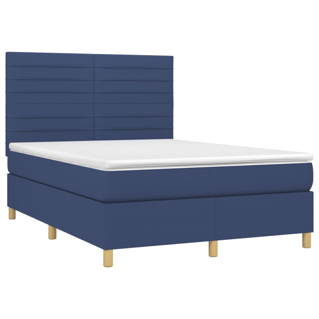 Letto a Molle con Materasso e LED Blu 140x200 cm in Tessuto | homemem39