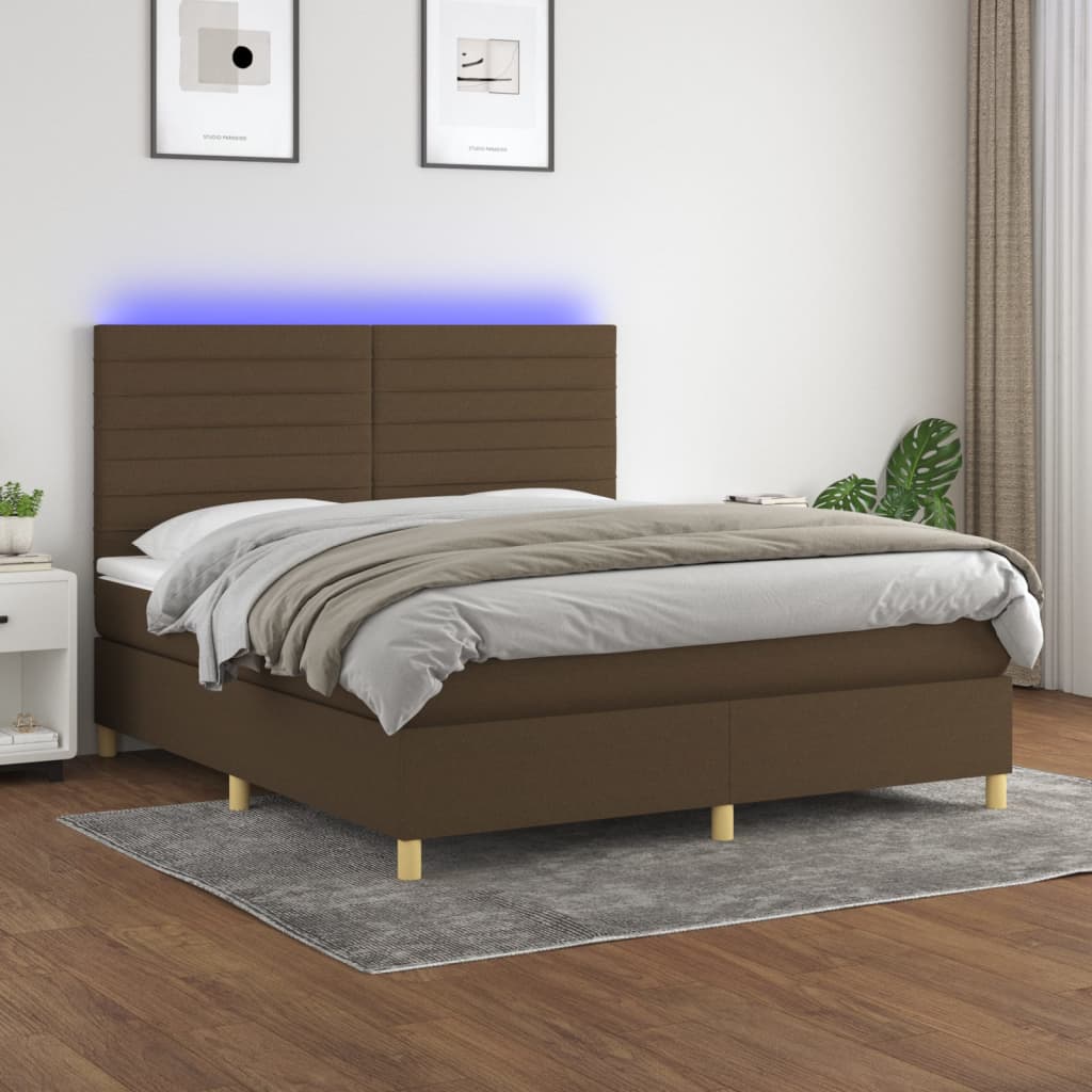 Letto a Molle Materasso e LED Marrone Scuro 160x200 cm Tessuto