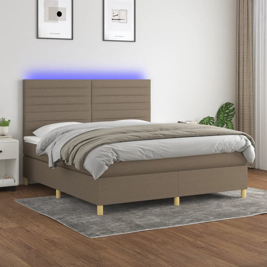 Letto a Molle con Materasso e LED Tortora 160x200 cm in Tessuto - homemem39
