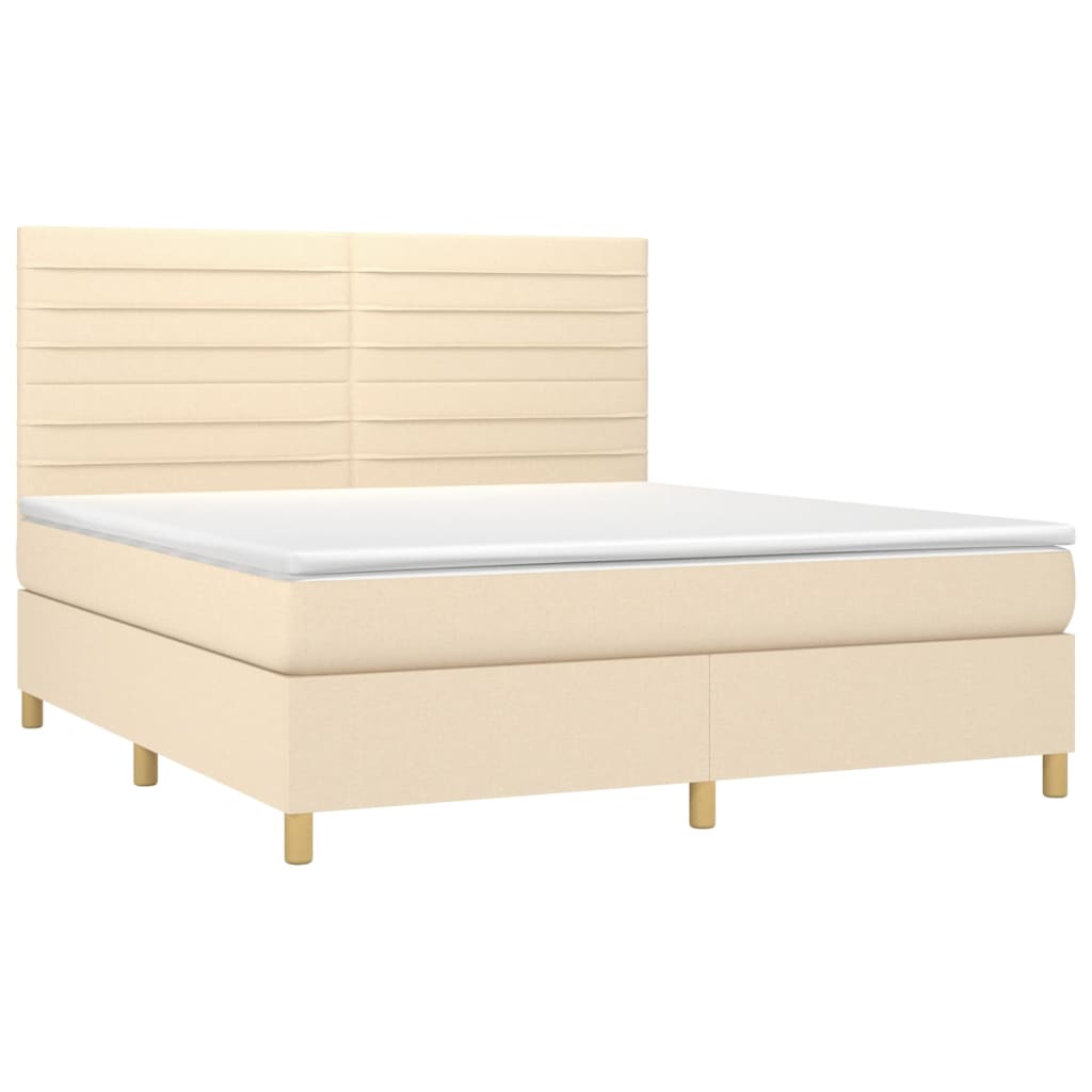 Letto a Molle con Materasso e LED Crema 160x200 cm in Tessuto | homemem39