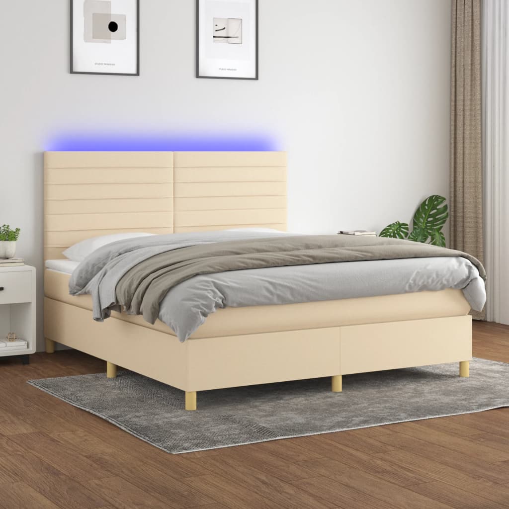 Letto a Molle con Materasso e LED Crema 160x200 cm in Tessuto | homemem39