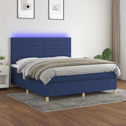 Letto a Molle con Materasso e LED Blu 160x200 cm in Tessuto