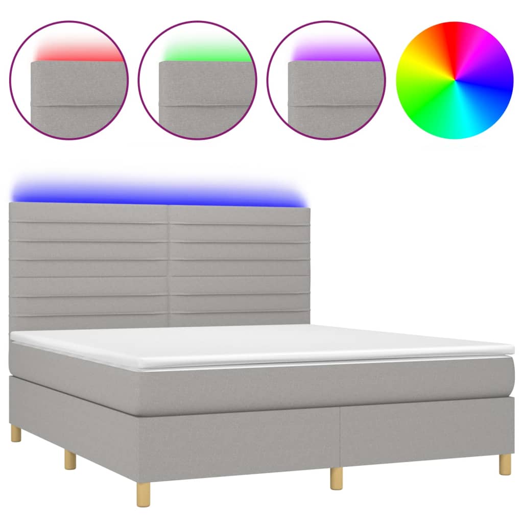 Letto a Molle Materasso e LED Grigio Chiaro 180x200 cm Tessuto - homemem39