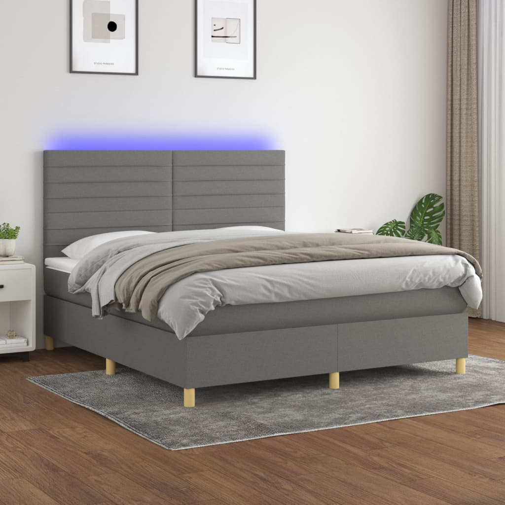 Letto a Molle Materasso e LED Grigio Scuro 180x200cm in Tessuto - homemem39