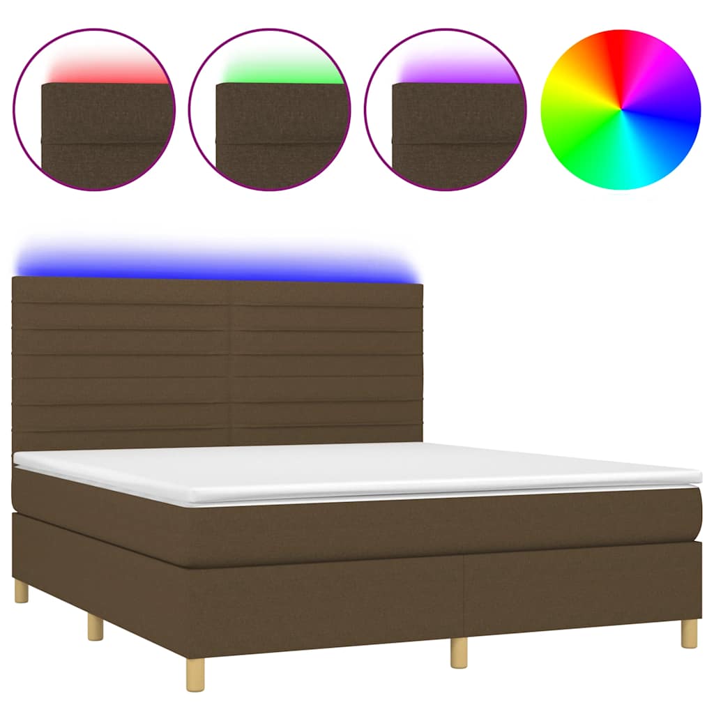 Letto a Molle Materasso e LED MarroneScuro 180x200cm in Tessuto | homemem39