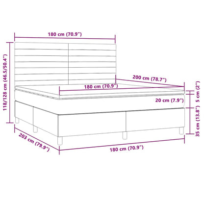 Letto a Molle Materasso e LED MarroneScuro 180x200cm in Tessuto | homemem39