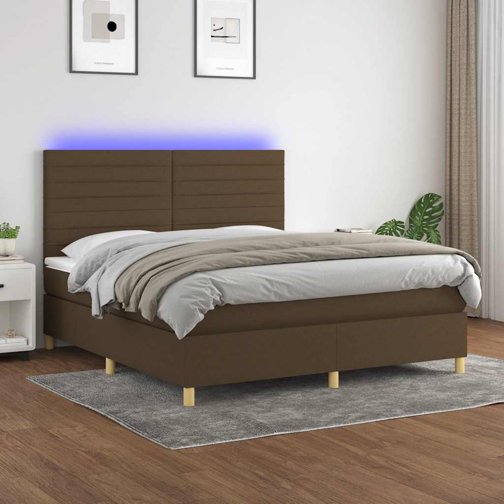 Letto a Molle Materasso e LED MarroneScuro 180x200cm in Tessuto | homemem39