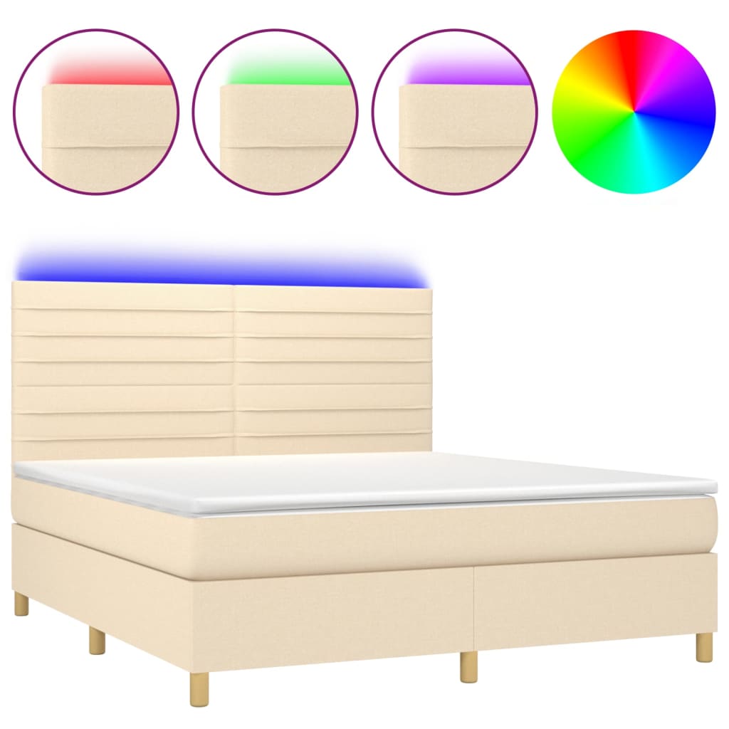 Letto a Molle con Materasso e LED Crema 180x200 cm in Tessuto | homemem39
