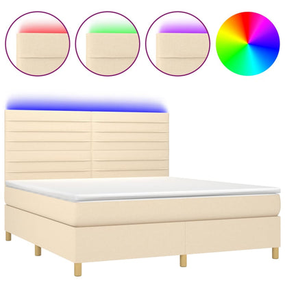 Letto a Molle con Materasso e LED Crema 180x200 cm in Tessuto | homemem39