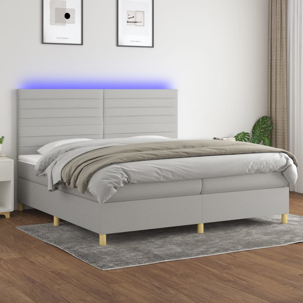 Letto a Molle Materasso e LED Grigio Chiaro 200x200 cm Tessuto - homemem39