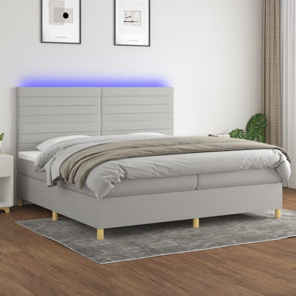 Letto a Molle Materasso e LED Grigio Chiaro 200x200 cm Tessuto - homemem39
