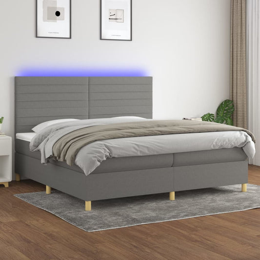 Letto a Molle Materasso e LED Grigio Scuro 200x200cm in Tessuto - homemem39