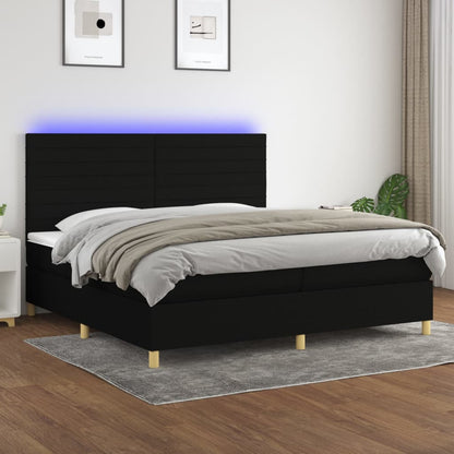 Letto a Molle Materasso e LED Nero 200x200cm in Tessuto - homemem39
