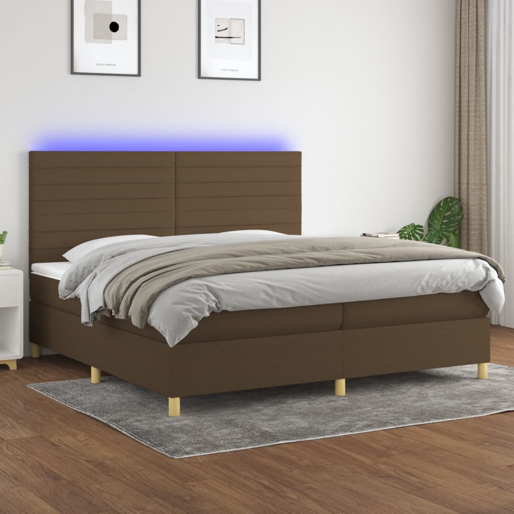 Letto a Molle Materasso e LED Marronescuro 200x200cm in Tessuto - homemem39