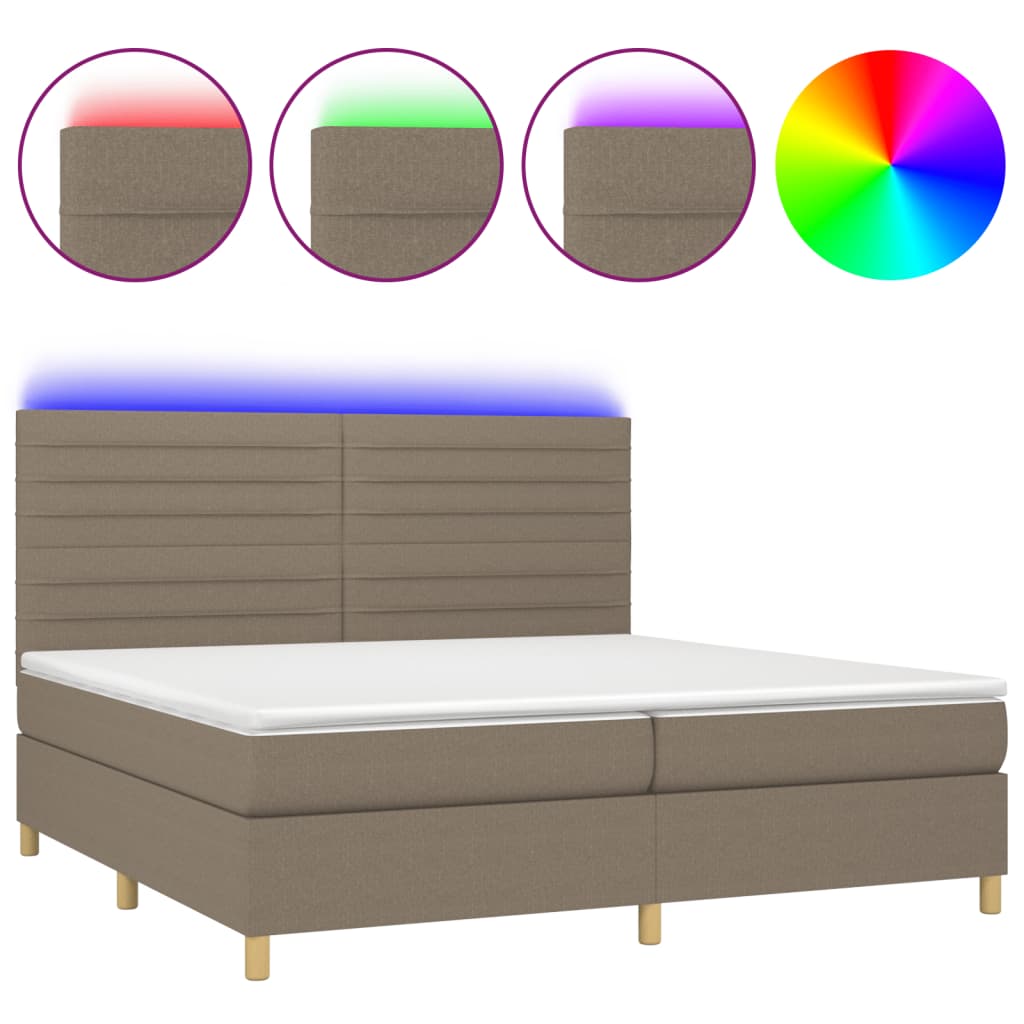Letto a Molle Materasso e LED tortora 200x200cm in Tessuto - homemem39
