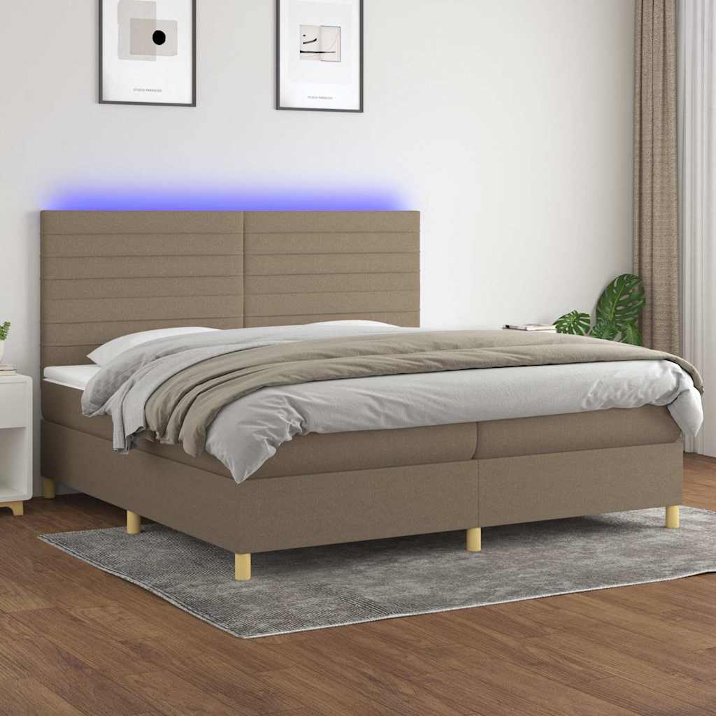 Letto a Molle Materasso e LED tortora 200x200cm in Tessuto