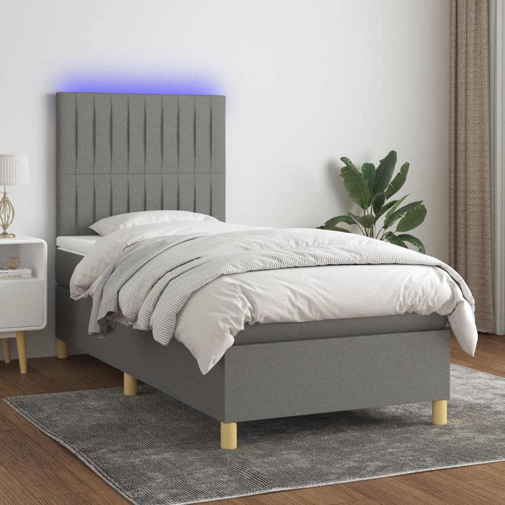 Letto a Molle Materasso e LED Grigio Scuro 80x200 cm in Tessuto | homemem39