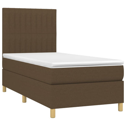 Letto a Molle Materasso e LED Marrone Scuro 80x200cm in Tessuto | homemem39