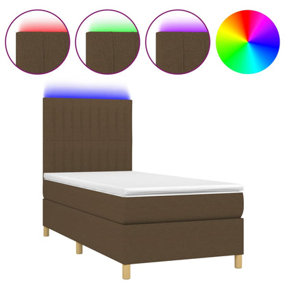 Letto a Molle Materasso e LED Marrone Scuro 90x190cm in Tessuto | homemem39