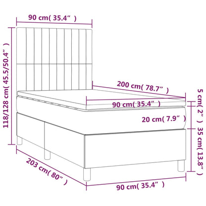 Letto a Molle Materasso e LED Marrone Scuro 90x200cm in Tessuto | homemem39